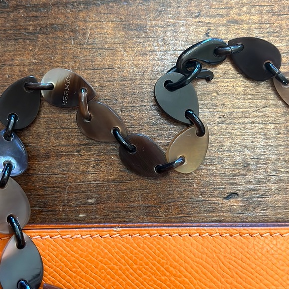 HERMÈS Buffalo Horn Necklace Brown Tortoise Shell LONG RARE bead dangle $1500RP! - Picture 5 of 16